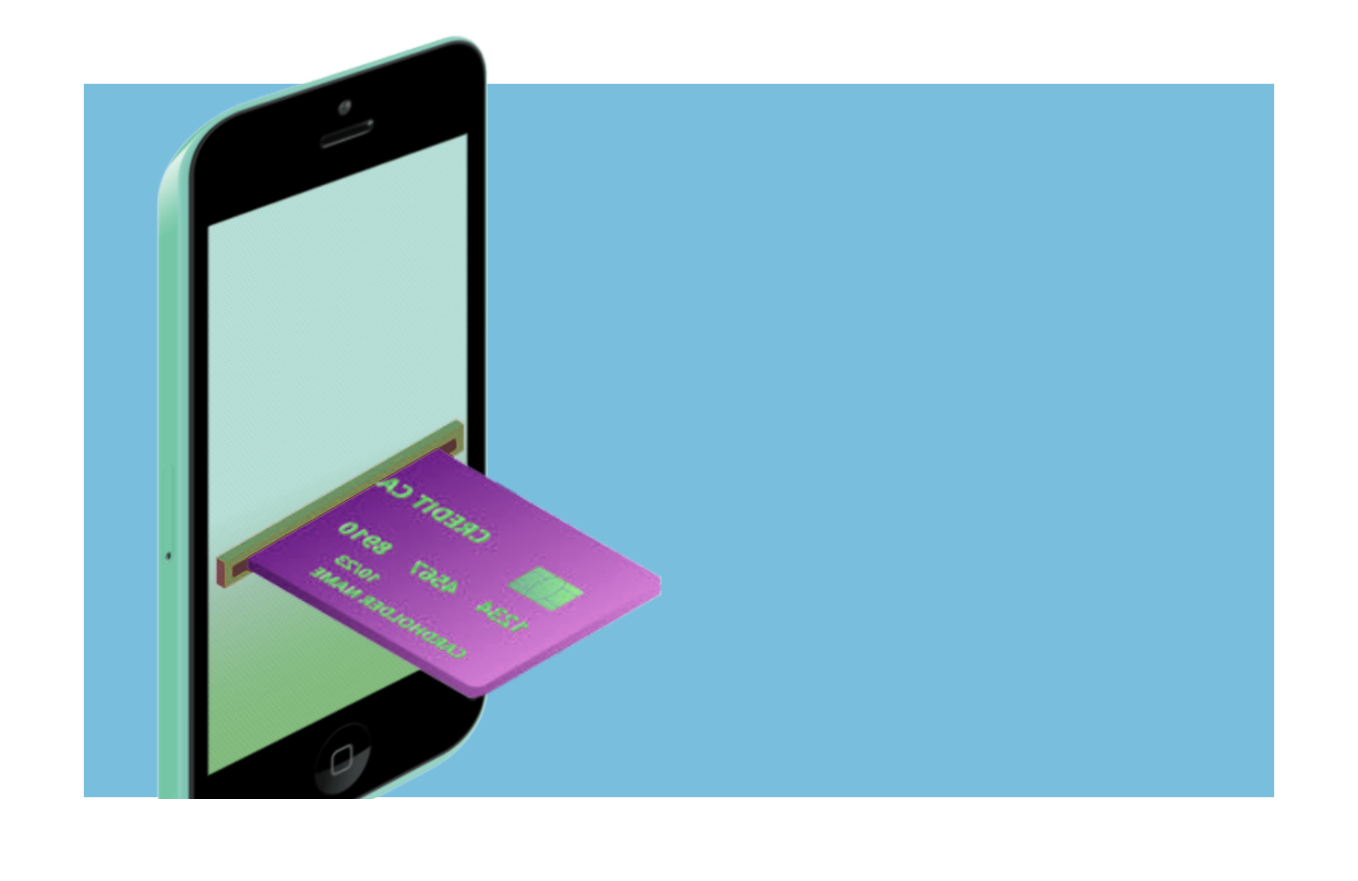 A imagem mostra um celular e um cartao sinalizando o pagamento online.